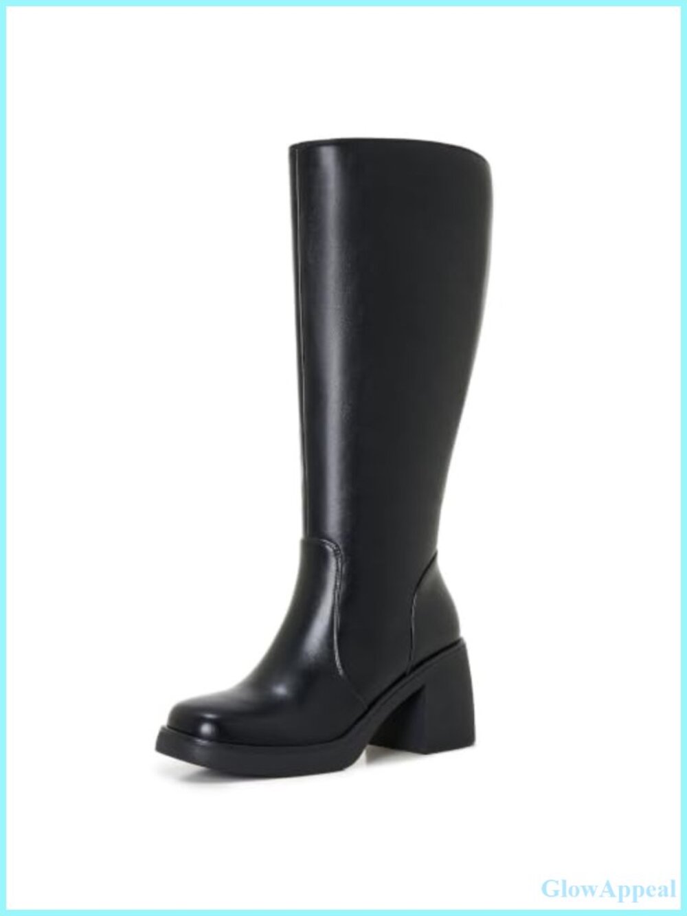 Wide Calf Knee High Platform Boots Faux Leather Chunky Heel Square Toe